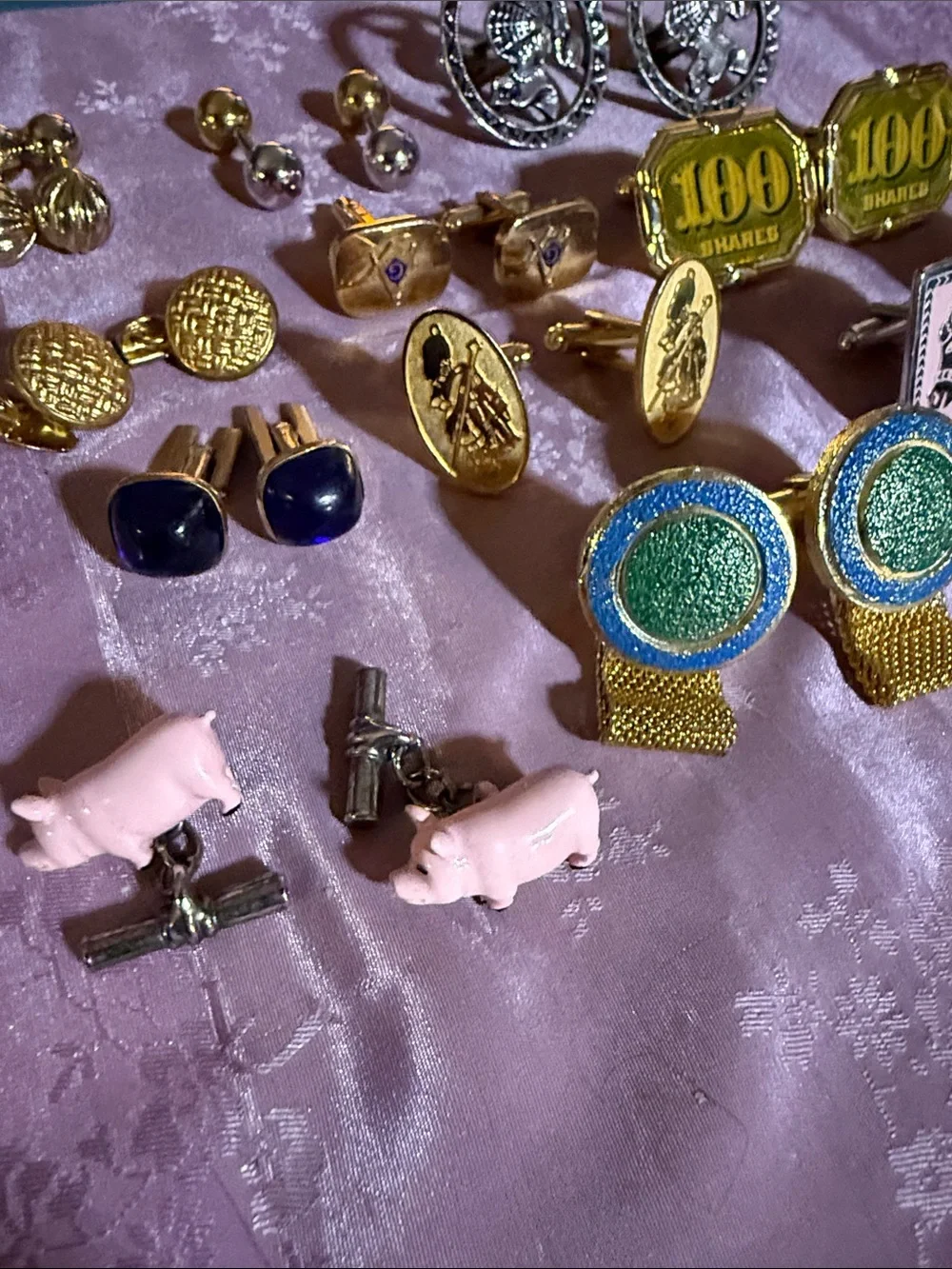 Gold and Green Round Enamel Cufflinks lot